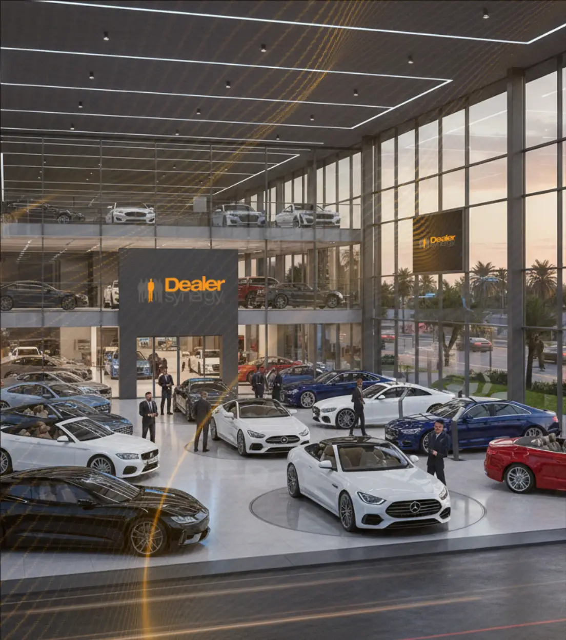 Modern automotive dealership showroom with luxury vehicles demonstrating retail strategy and dealership consulting services by Dealers Synergy